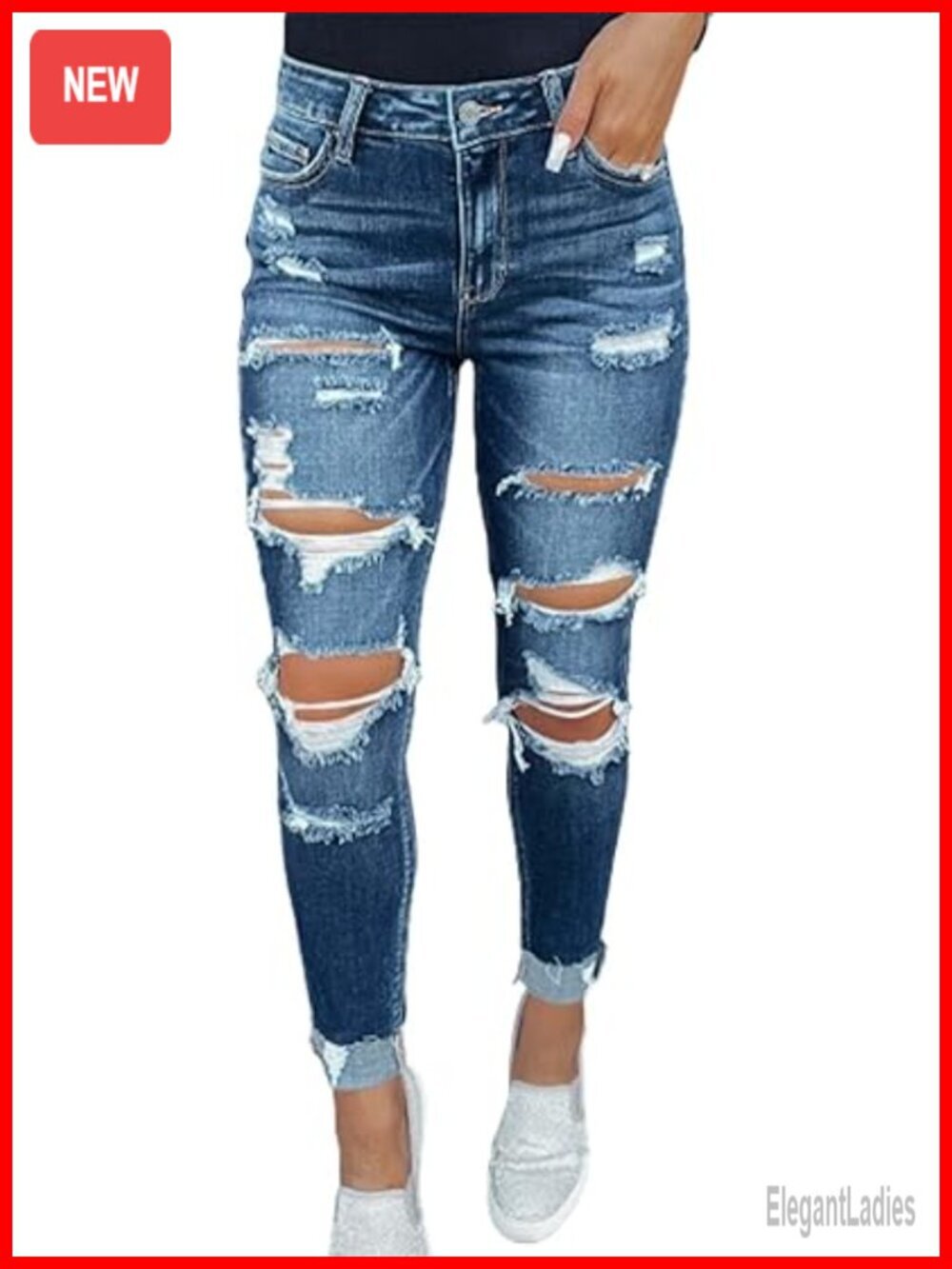 Women's Mid Rise Ripped Boyfriend Jeans Loose Fit Distressed Stretchy Denim